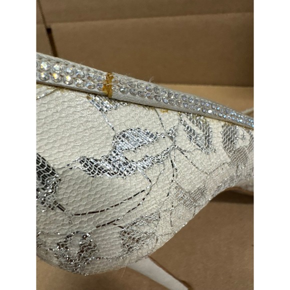 Rene Caovilla Jeweled Cinderella Open Toe Leather Pumps White Womens Size 39.5 - Picture 10 of 16